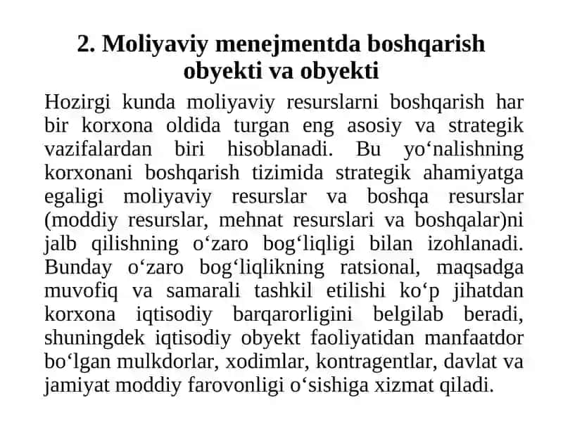 Moliyaviy Menejment Fanining Predmeti, Obyekti, Maqsad va Vazifalari 4