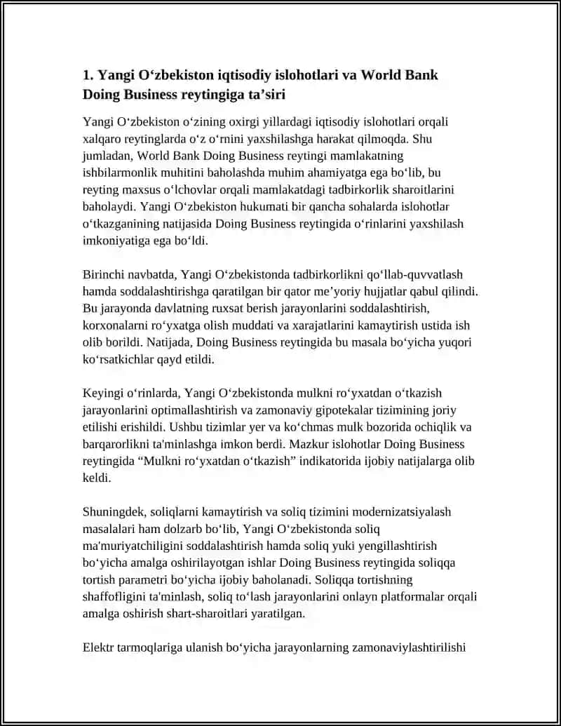 YANGI OʻZBEKISTON IJTIMOIY-SIYOSIY, IQTISODIY VA MADANIY HAYOTIDA ROʻY BERAYOTGAN OʻZGARISHLARNING XALQARO REYTING VA INDEKSLARDA AKS ETISHI 4