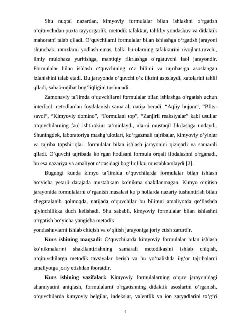 Kimyoviy formulalar bilan ishlash ko‘nikmalarini shakllantirish 4