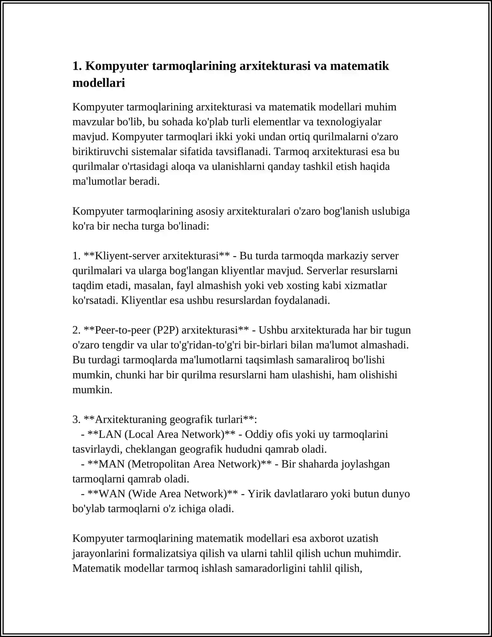 AXBOROT TARMOQLARINI ADMINISTRLASH TIZIMLARIDA MASALALARNI YECHISHNING MATEMATIK APPARATLARINI REAL OB'YEKTLARDA QO'LLANILISHI 4