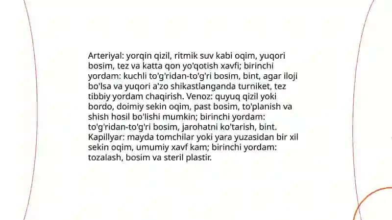 Qon oqishi va qon yo'qotish turlari 4