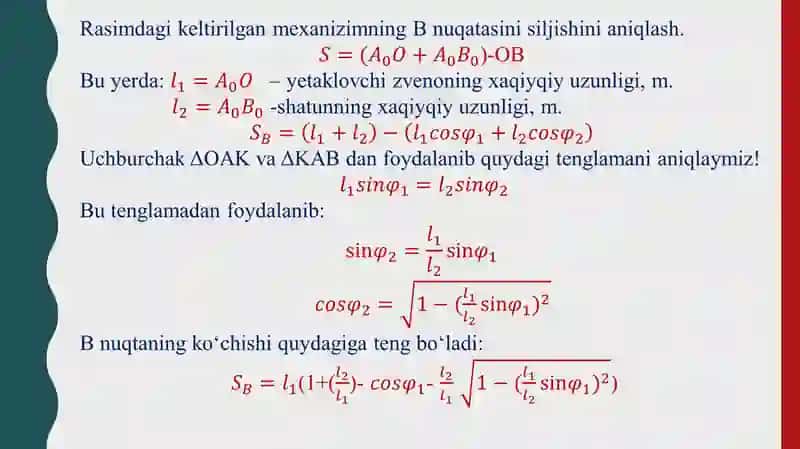 Analitik usulida mexanizmlarni kinematik taxlili 4