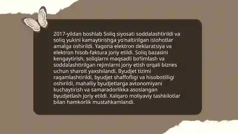 Yangi O’zbekistonda Prezident Sh.M.Mirziyoyev rahbarligi va tashabbusi ostida amalga oshirilayotgan islohotlar 4