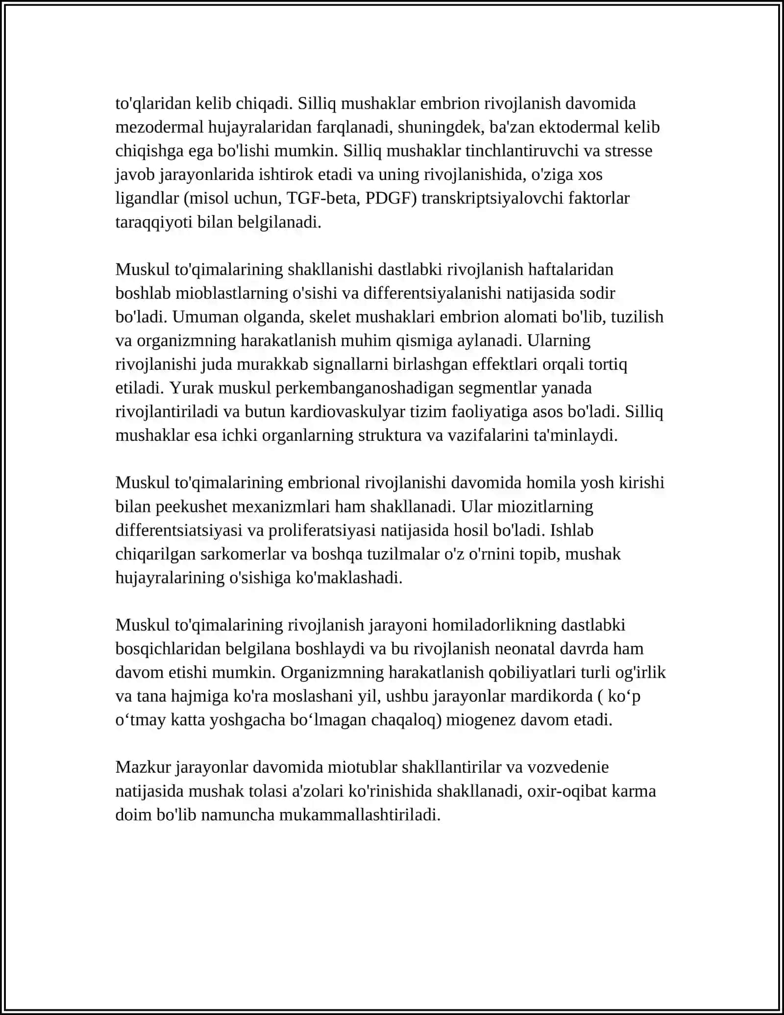 MUSKUL VA NERV TO‘QIMALARINING RIVOJLANISHI VA REGENERATSIYASI 4