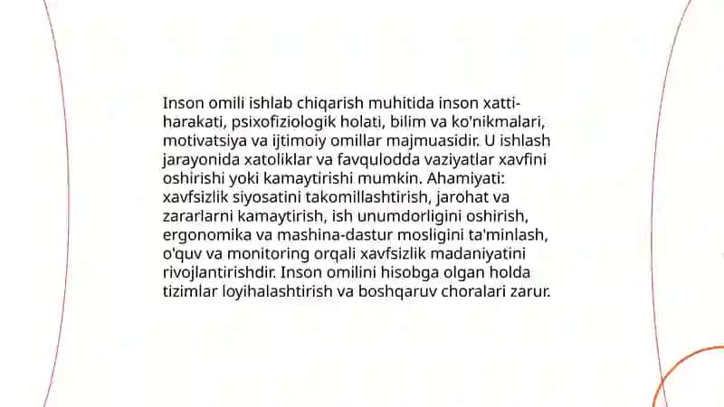Hayot faoliyati xavfsizligini taminlash asoslari. Ishlab chiqarish muhitida inson omili 4