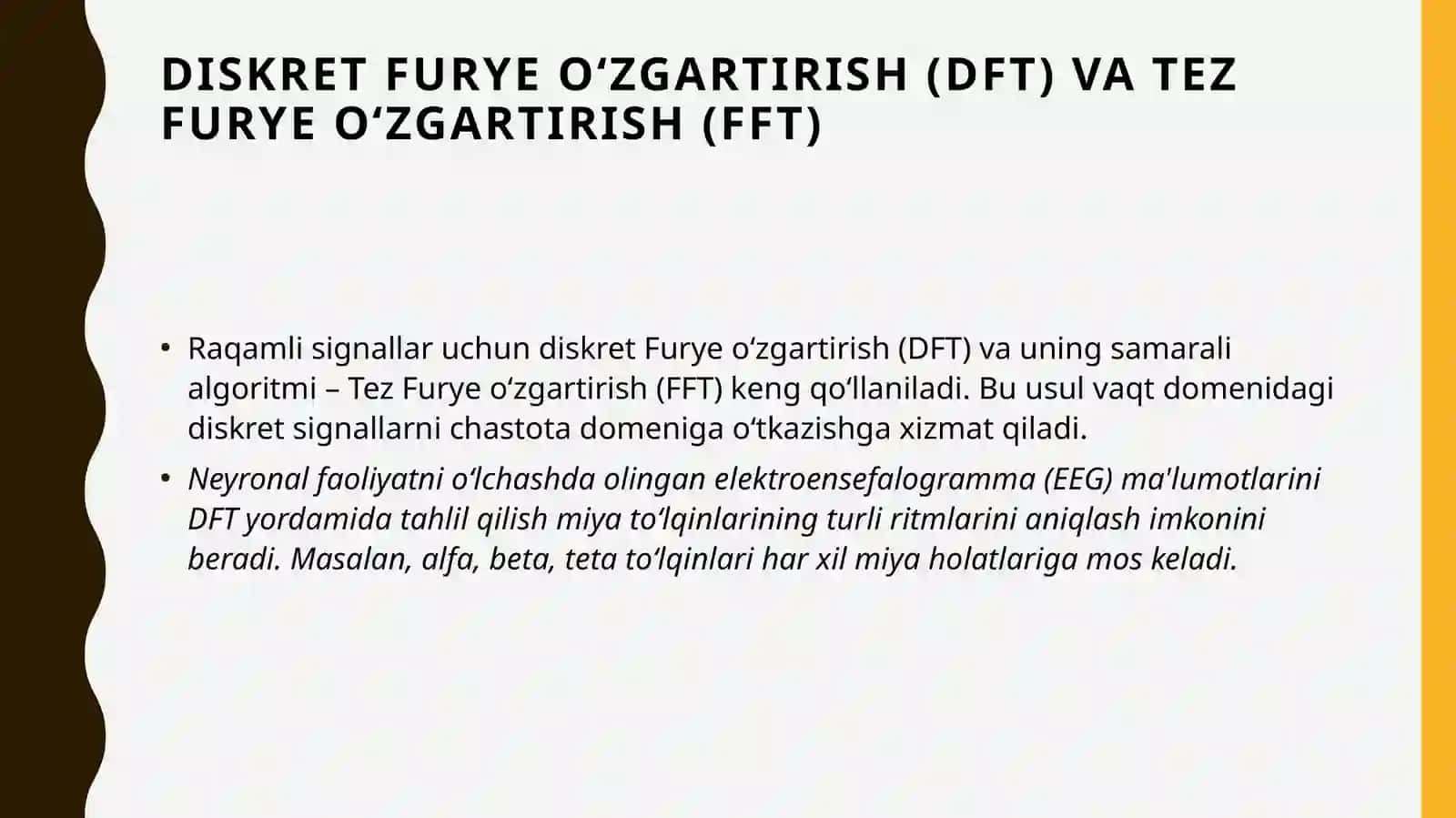 Furye o‘zgartirish, Nyquist teoremasi va signal filtrlash usullari 4