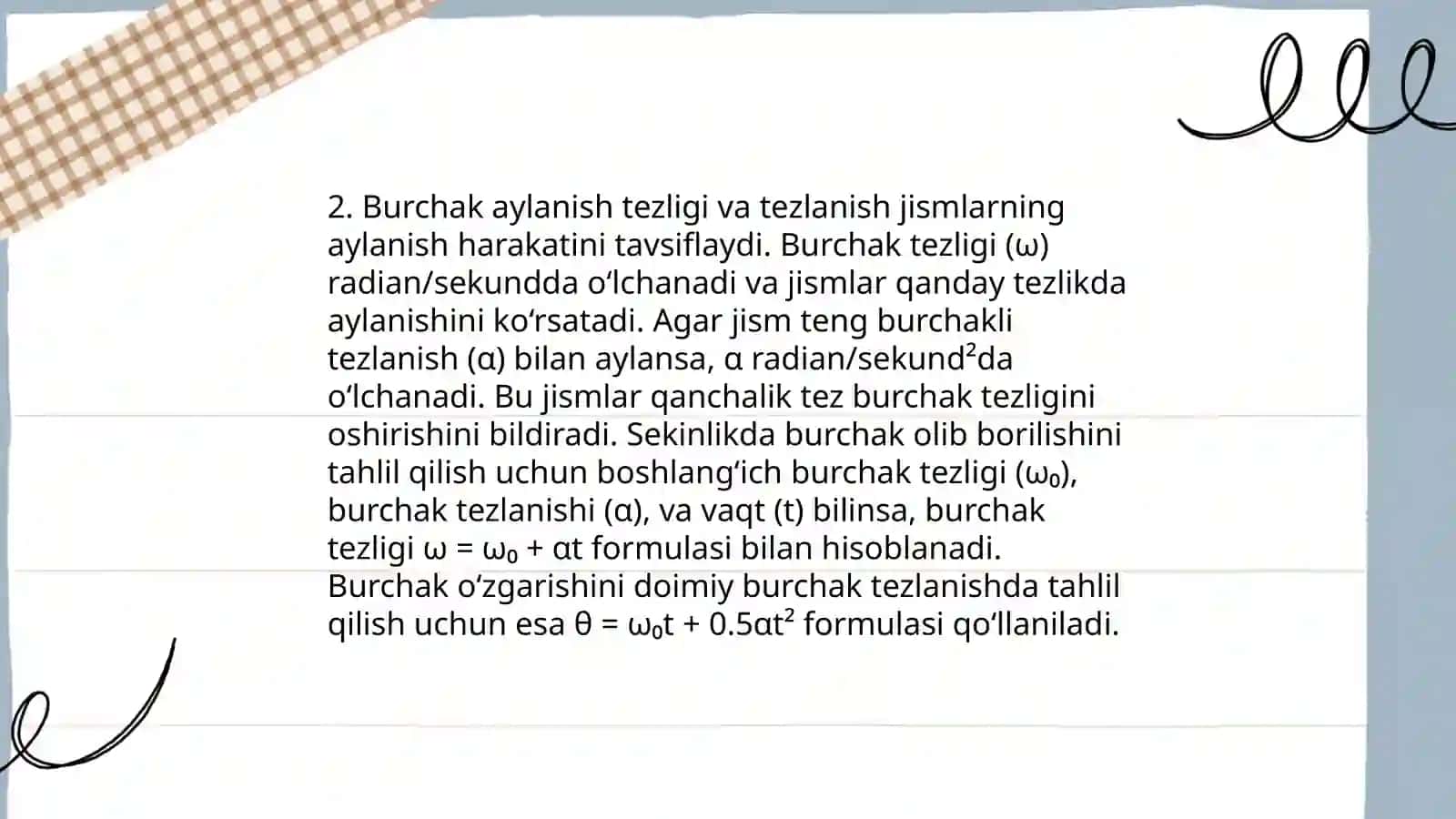 Qo'zg'almas o'q atrofida aylanayotgan qattiq jismlar harakati 4