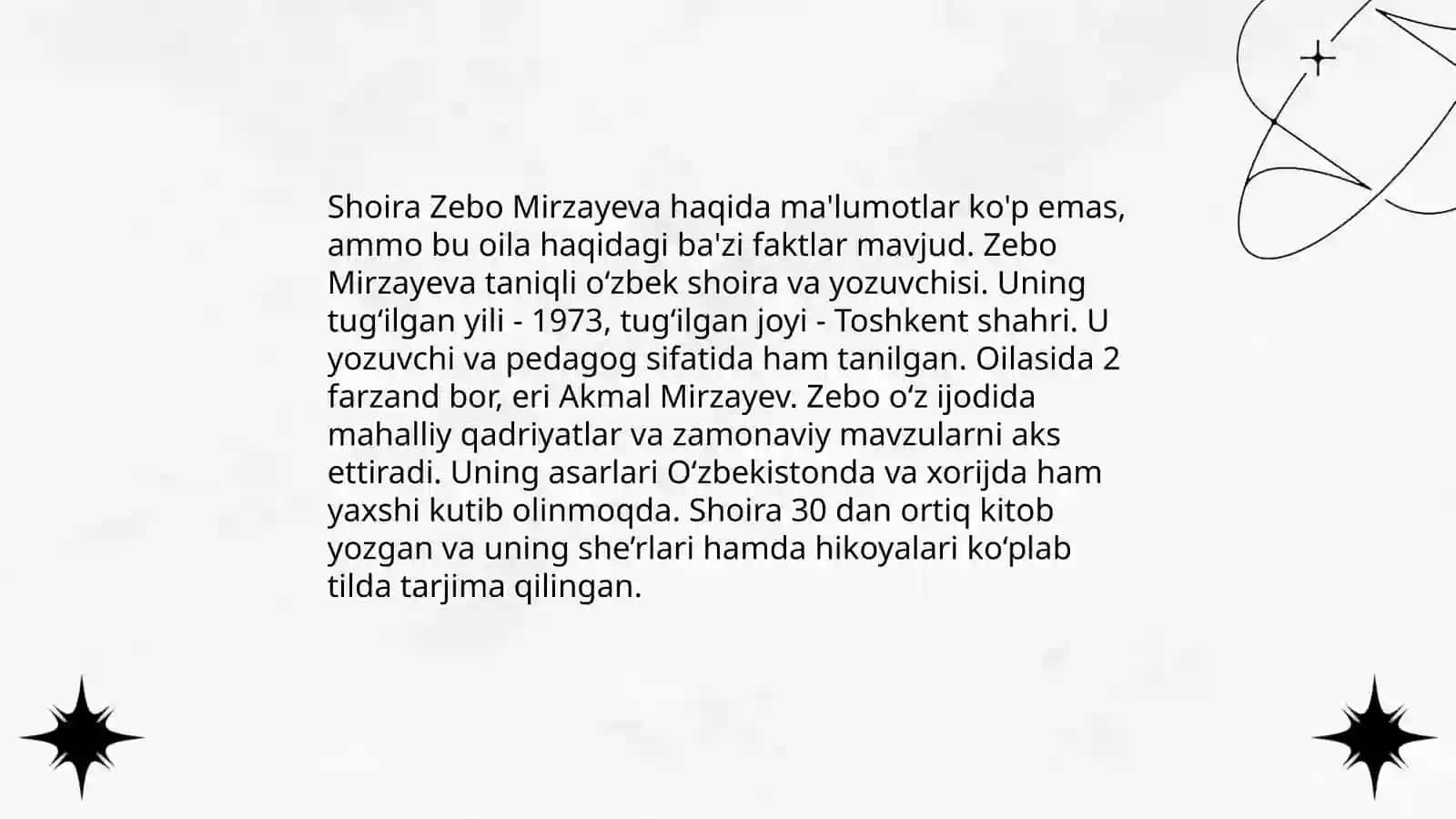 Shoira Zebo Mirzayeva hayoti va ijodi 4