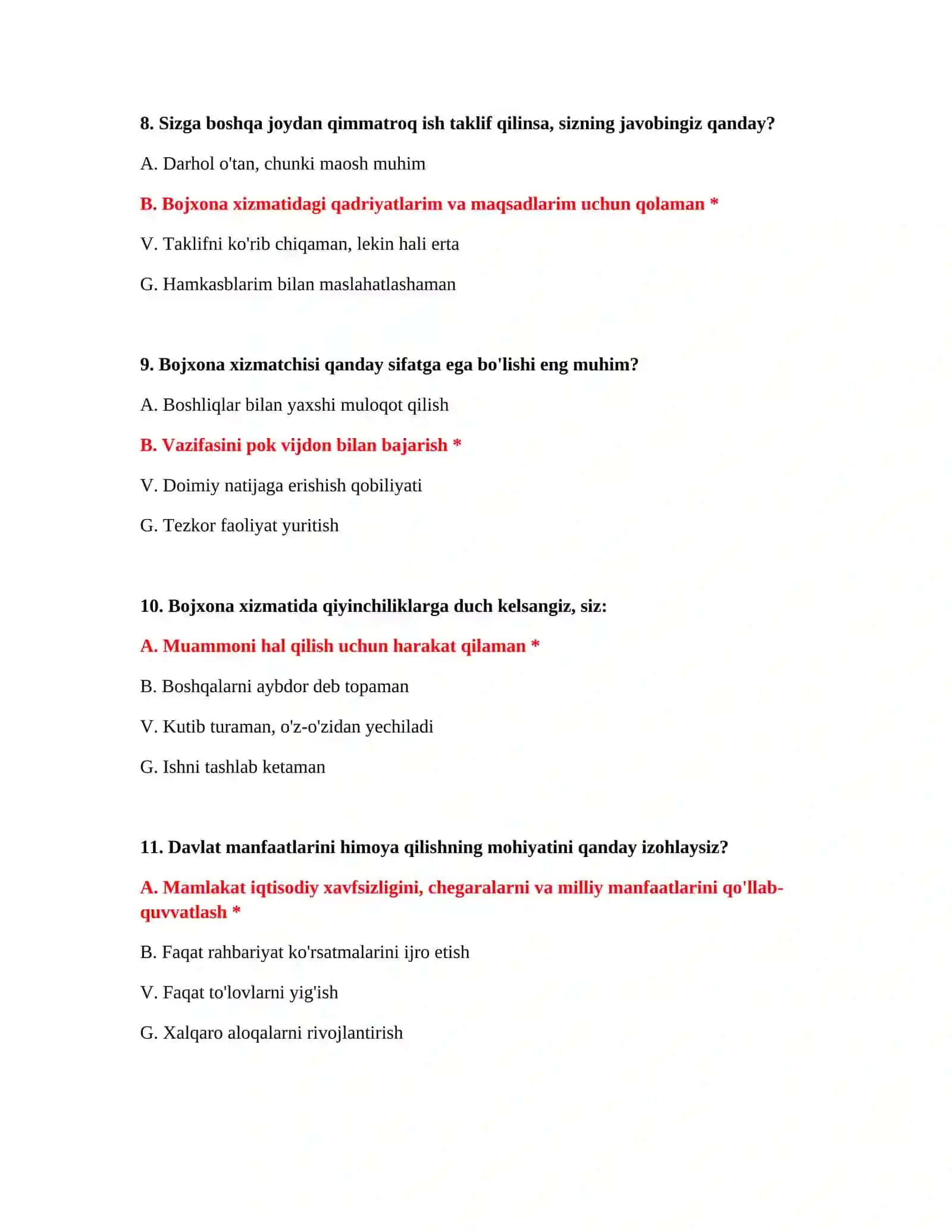 Bojxona ishga kirish testlari PDF 4