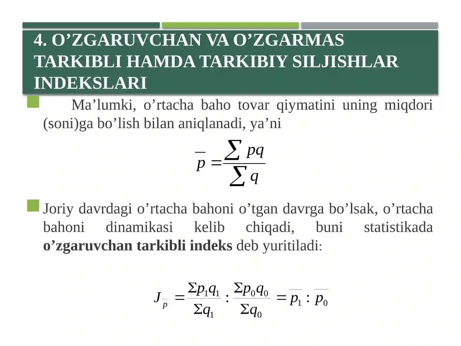 STATISTIKA AMALIYOTIDA IQTISODIY INDEKSLARNI QO'LLASH YO'NALISHLARI 4