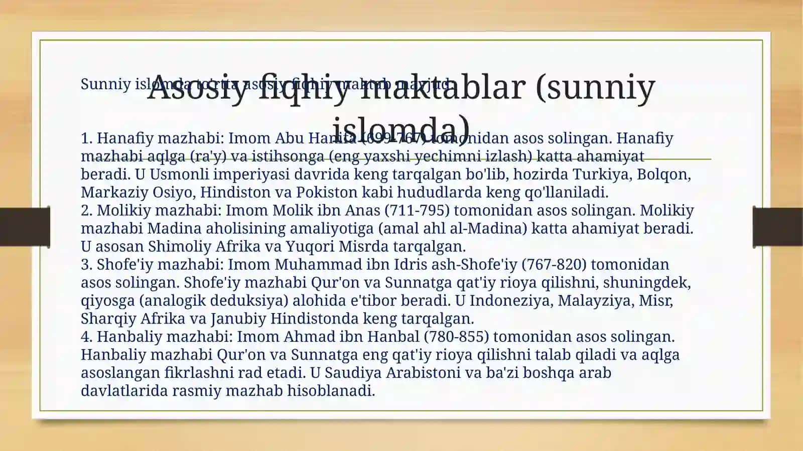 ISLOM FIQHIY MAKTABLARI 2026 YIL 4