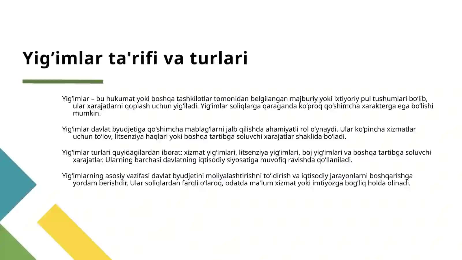 SOLIQLAR VA YIG’IMLARNING BYUDJET DAROMADLARIDAGI SALMOG’I HAMDA ULARNING O’ZGARISH DINAMIKASI 4