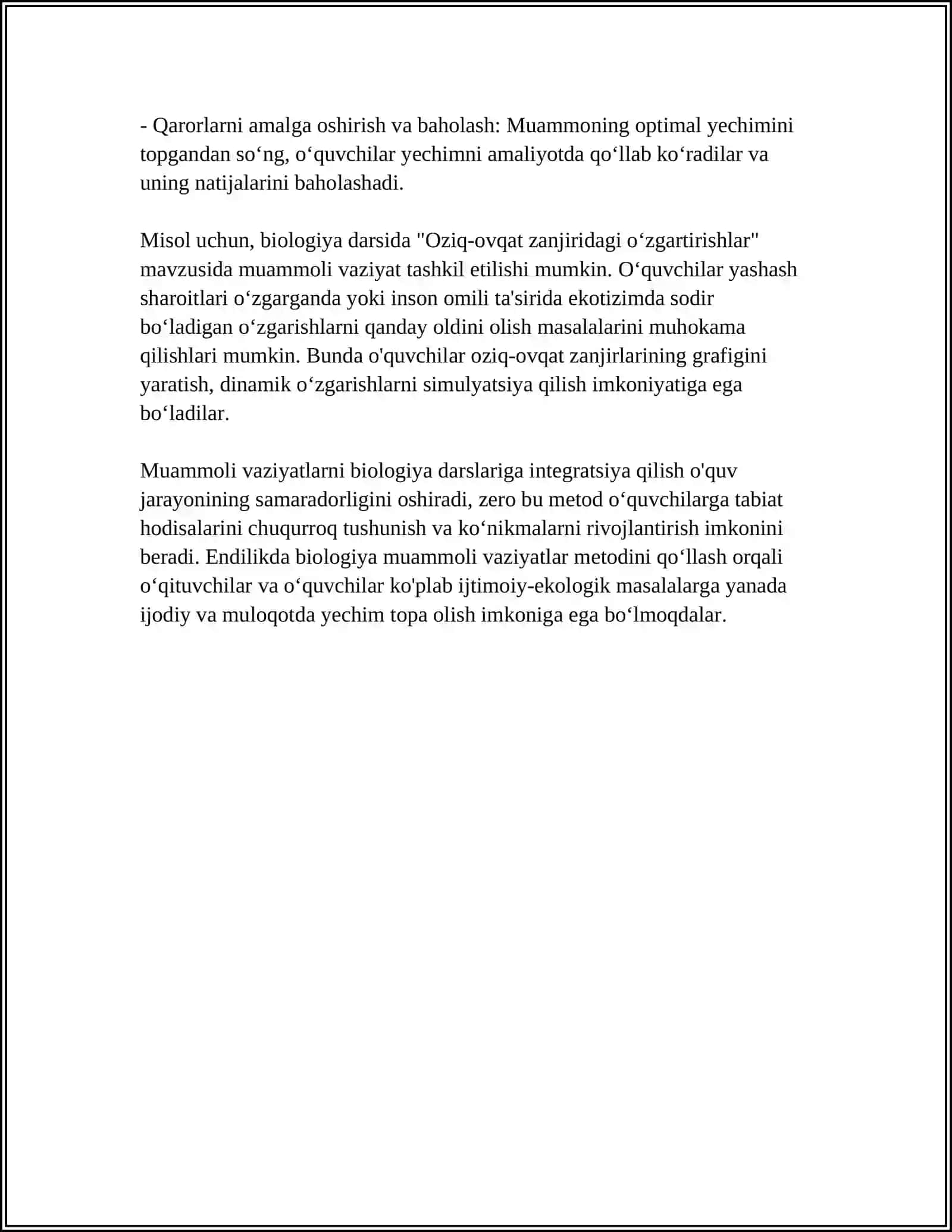 BIOLOGIYA DARSLARIDA MUAMMOLI VAZIYATLAR YARATISH USLUBLARINING AHAMIYATI 4