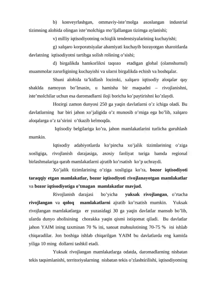 Jahon xo'jaligining tashkil to'pishi, bosqichlari va asosiy belgilari 4