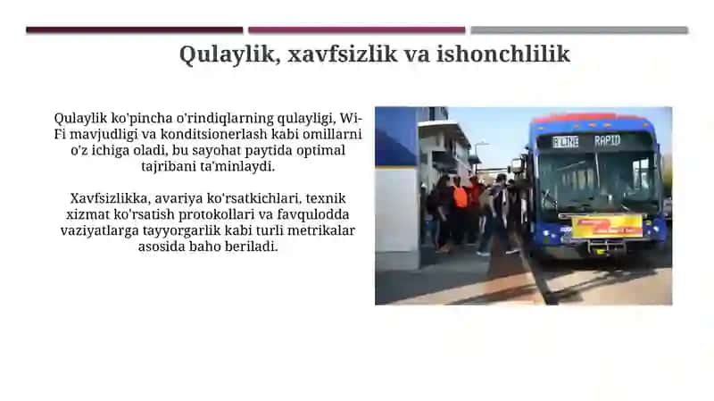 Turizmda transport turlarini baholash yo'llari 4