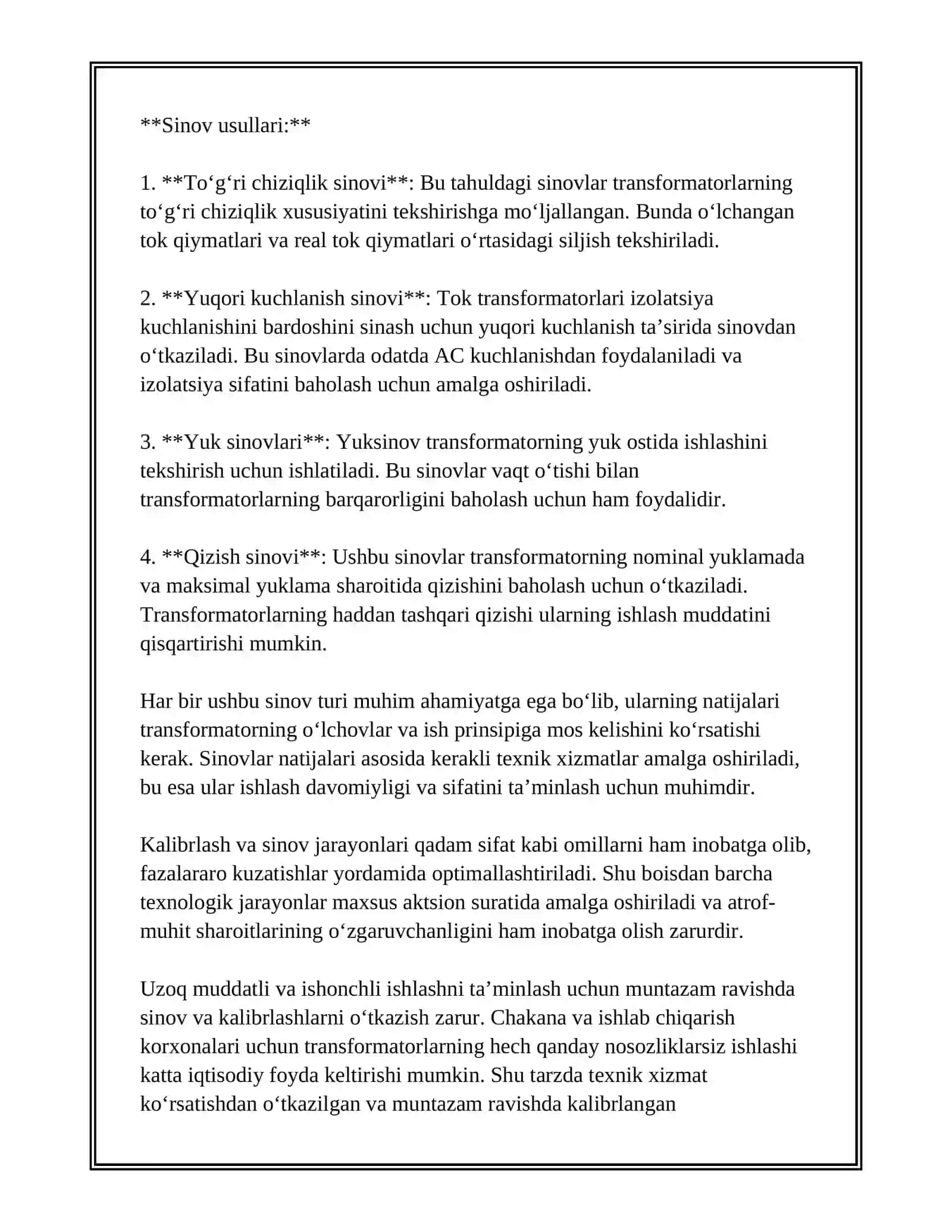 TOK VA KUCHLANISH TRANSFORMATORLARINI TEKSHIRISH 4