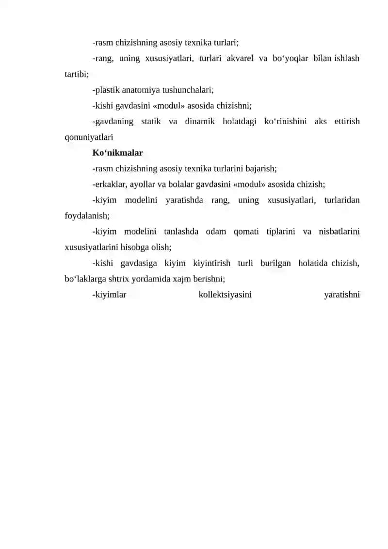 Maxsus rasm fanidan ishchi dastur, taqvimiy mavzular, texnologik xaritalar va o‘qitish materiallari 4