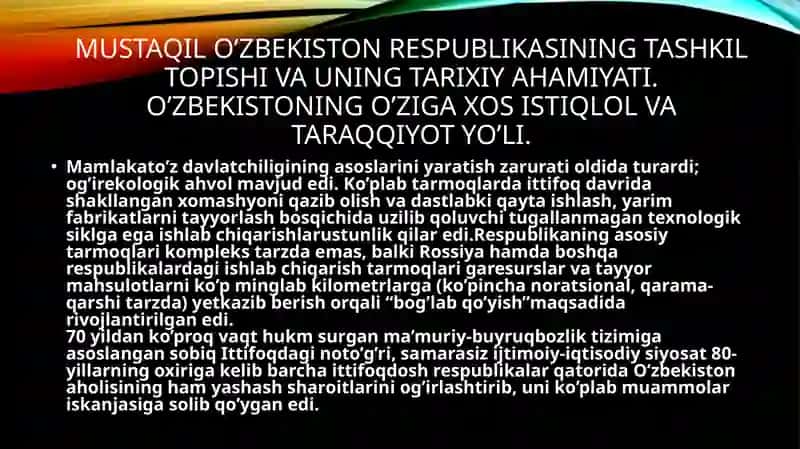 MUSTAQIL O’ZBEKISTON RESPUBLIKASINING TASHKIL TOPISHI VA UNING TARIXIY AHAMIYATI 4