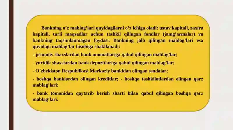 FAN: BANKLARDA IQTISODIY TAHLIL 4