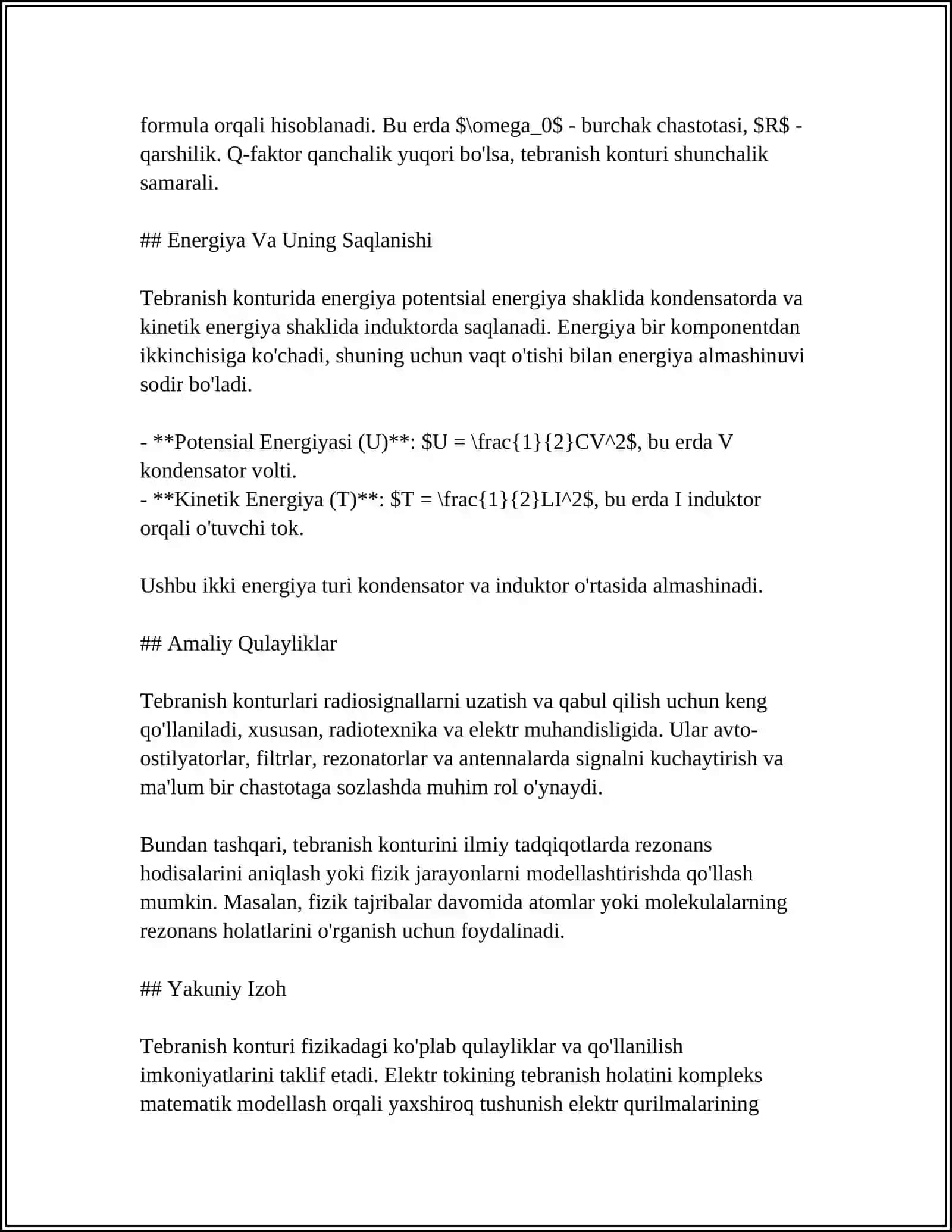 WORKBENCH PAKETI YORDAMIDA TEBRANISH KONTURIDAGI MAJBURIY TEBRANISHLARNI OʻRGANISH 4
