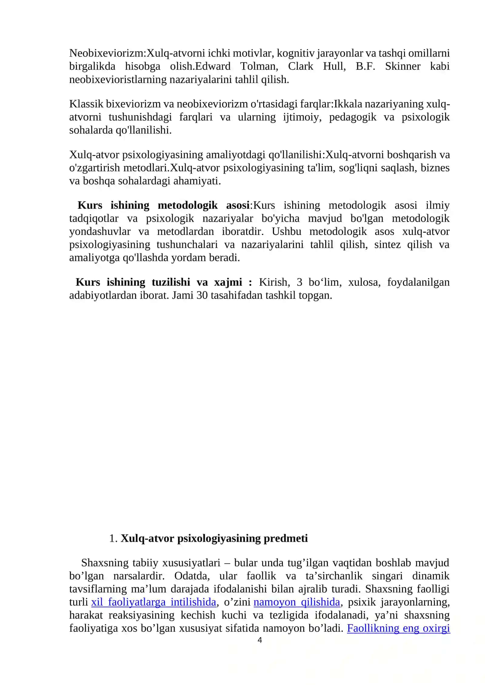 Xulq-atvor psixologiyasining predmeti va vazifalari. Klassik bixeviorizm va neobixeviorizm 4