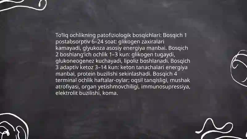 Energiya almashinuvi buzilishi. To‘liq, to‘liq bo‘lmagan ochlik. Raxmatullayev Nodirbek 4