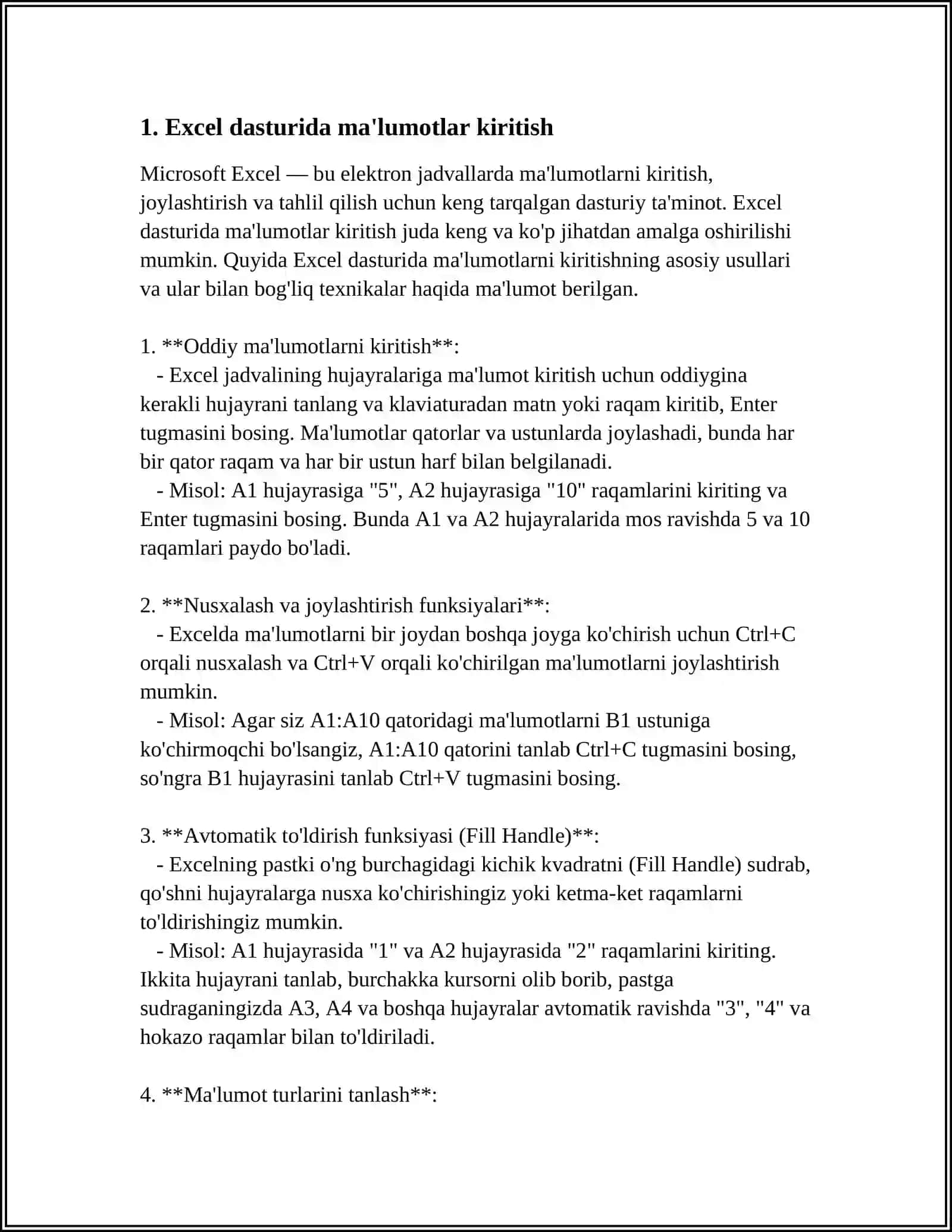 EXCEL DASTURIDA TURLI HISOBOTLAR TAYYORLASH 4