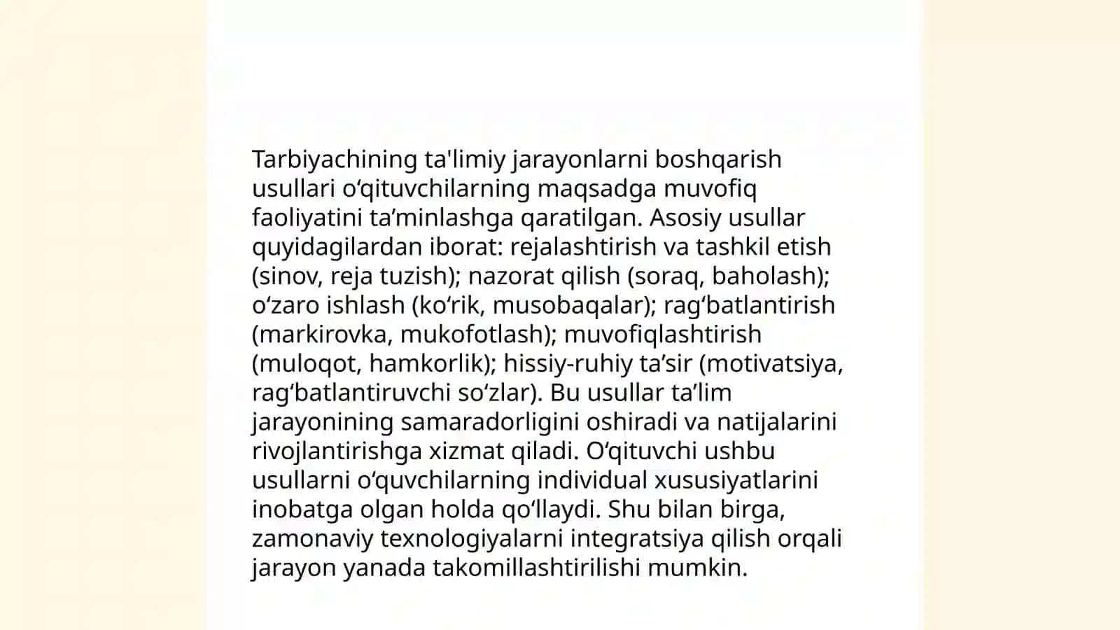Ta'limiy faoliyatga rahbarlik qilish metodlari 4