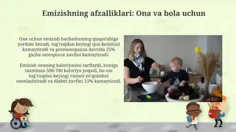 Emizikli ayollar bolalar va oʻsmirlar ovqatining gigiyenik asoslari, ovqatlanish jihatlari 4