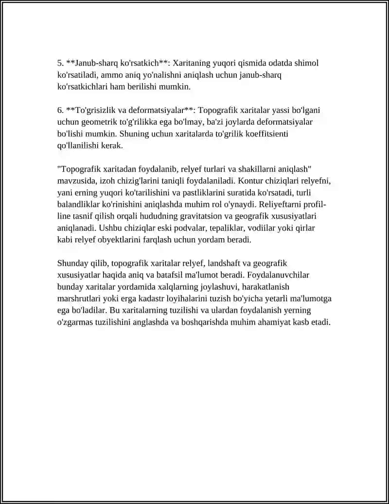 TOPOGRALIK XARITADAN FOYDALANIB,RELYEF TURLARI VA SHAKILLARNI ANIQLASH 4