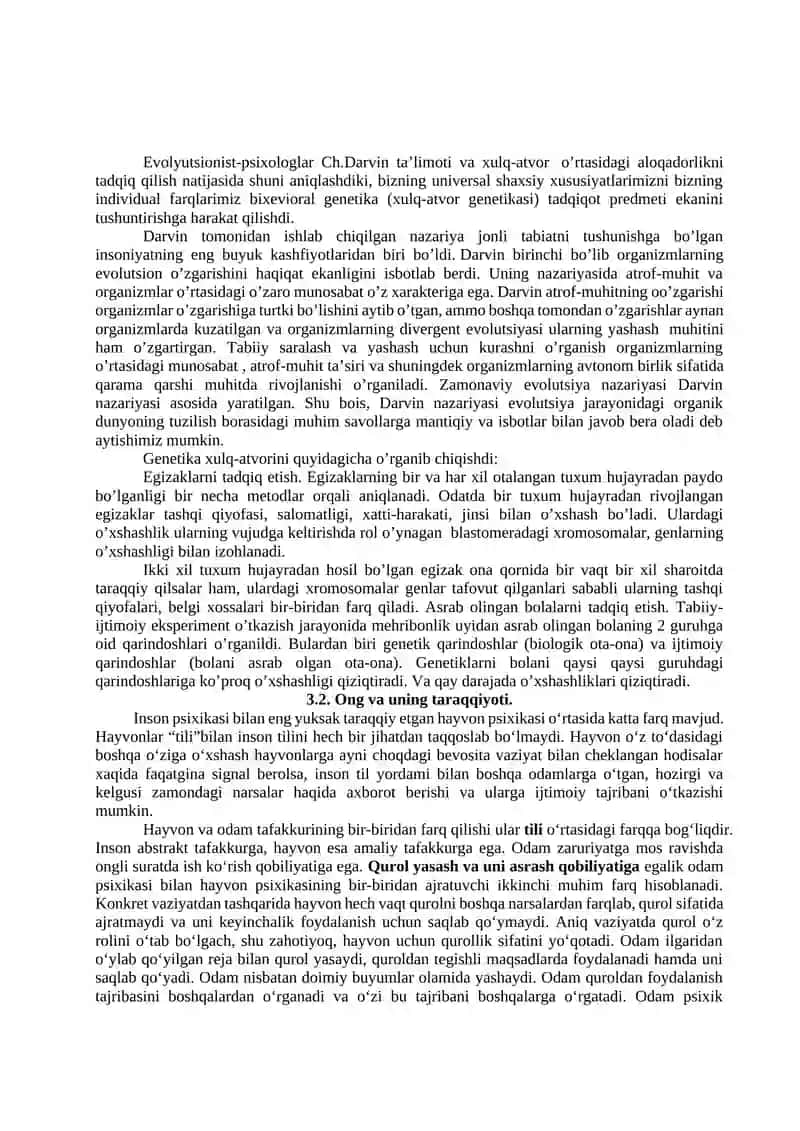 XULQ-ATVORNING PSIXOFIZIOLOGIK ASOSI. ONGNING TARAQQIYOTI VA ONGSIZLIK 4