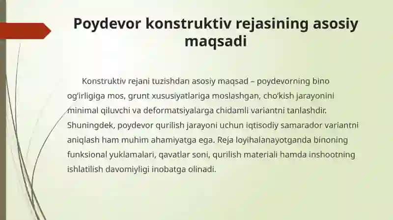 Poydevorlar konstruktiv rejasini loyihalash va ishlash prinsiplari 4