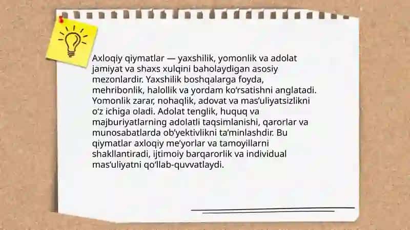Etikaning kategoriyalari, tamoyillari, me'yorlari 4