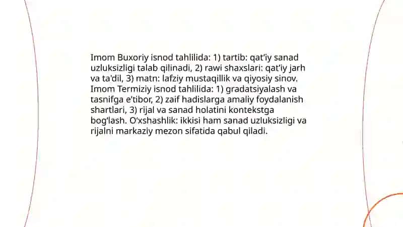 Imom Buxoriy va Imom Termiziyning hadis ilmiga qoʻshgan hissalarini qiyosiy tahlili 4