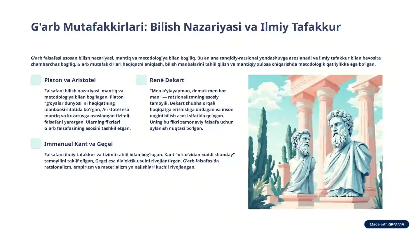 Falsafaning mohiyatiga oid Sharq va G'arb mutafakkirlari ta'riflarini tasniflash 4