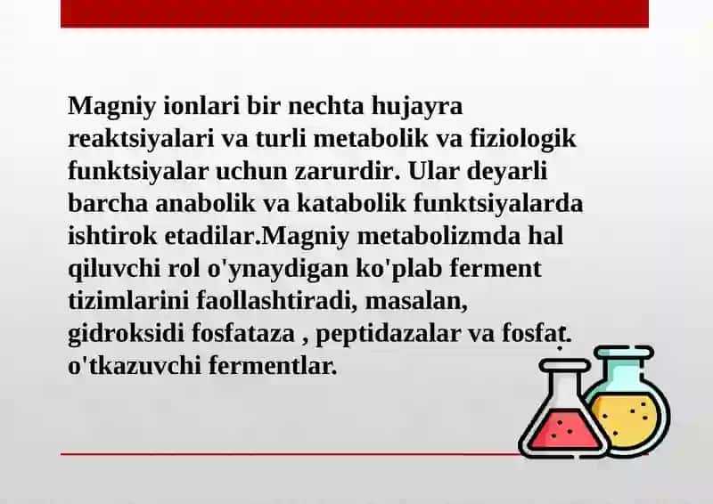 Mg*2kationining tibbiyotda qo'llanilishi va dori vositalari tarkibida sifat va miqdorini aniqlash 4