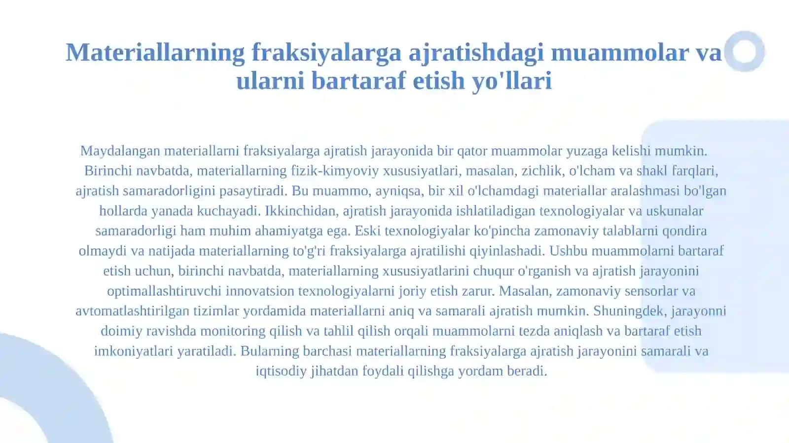 Maydalangan materiallarni fraksiyalarga ajratish (saralash) jarayonini optimallashtirish 4