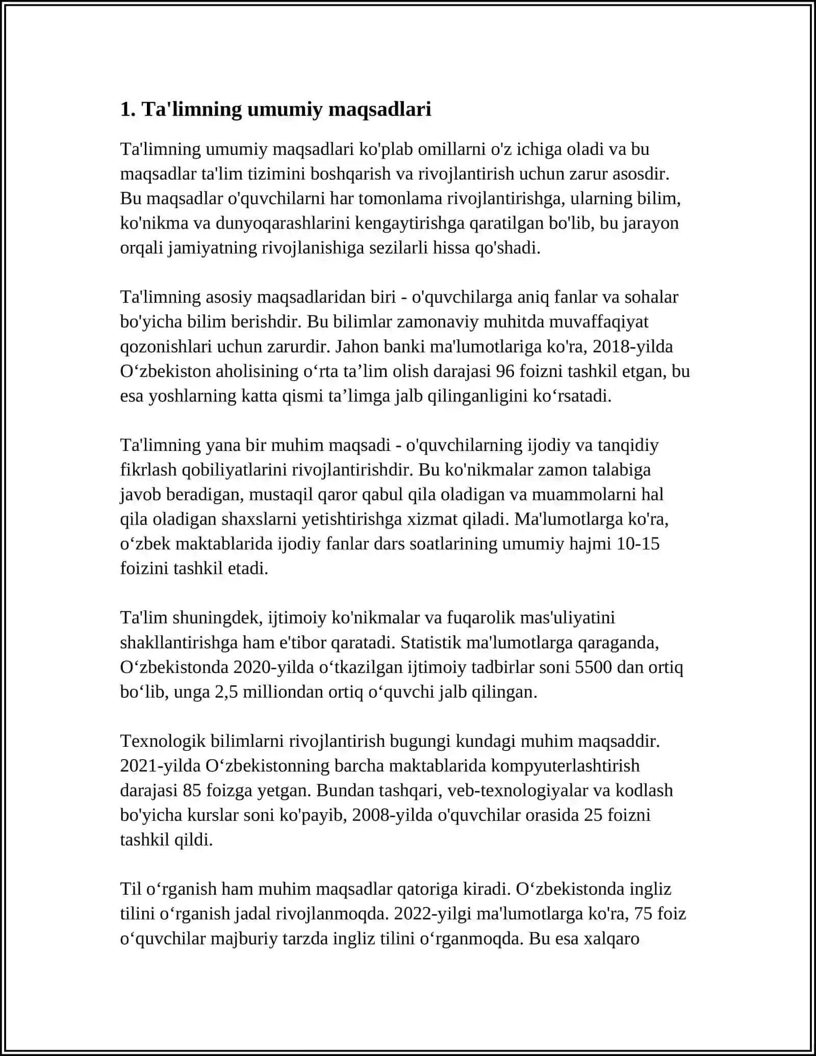 O'ZBEKISTON RESPUBLIKASINING "TA'LIM TO'G'RISIDA"GI QONUNI VA UNING MOHIYATI 4