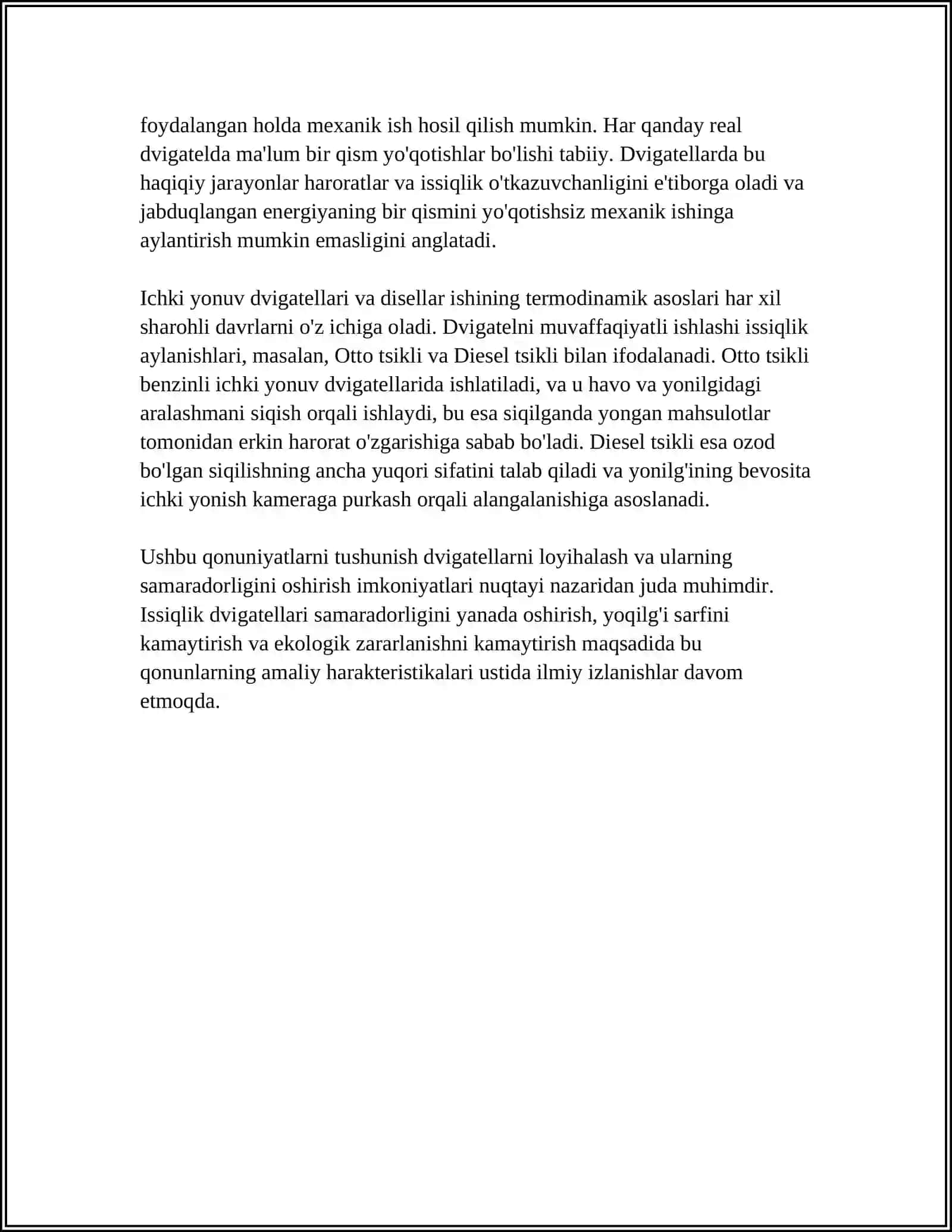 ISSIQLIK DVIGATELLARI (ICH VA DISELLAR) ISHINING TERMODINAMIK ASOSLARI 4