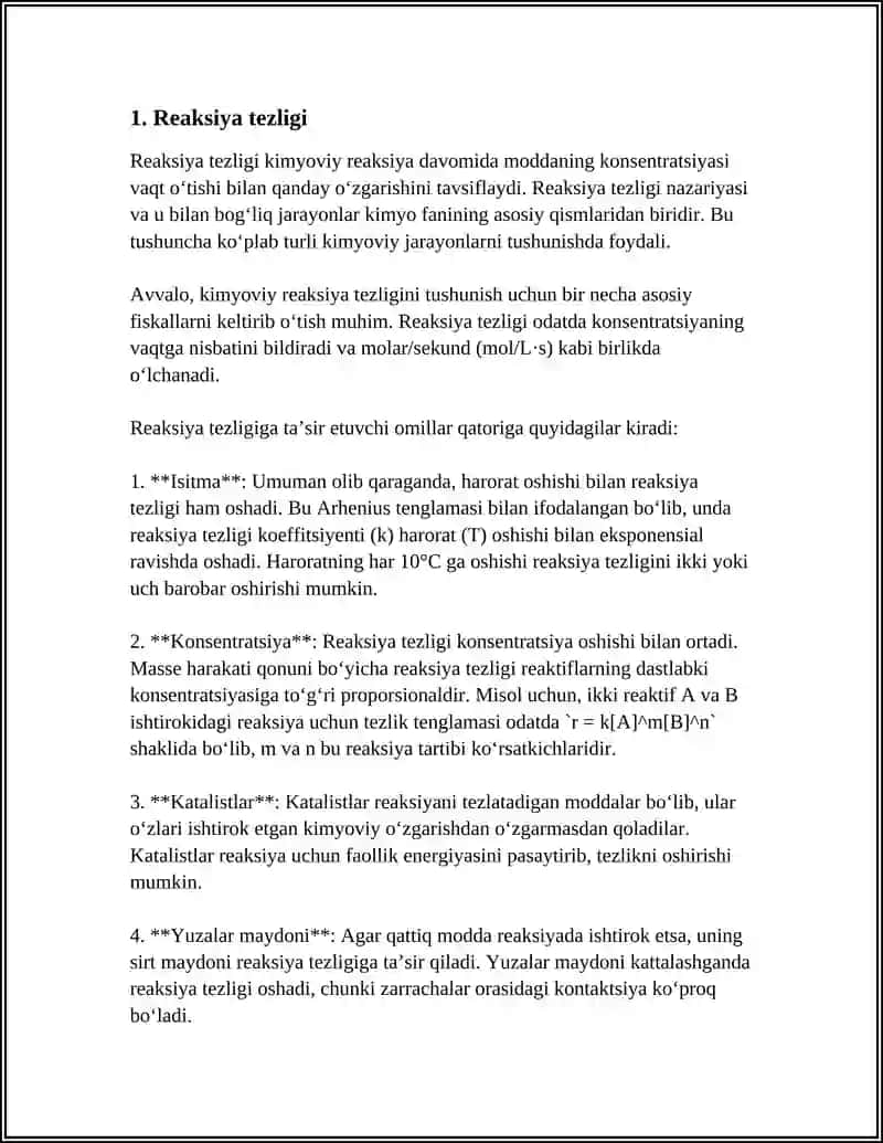 MUSTAQIL ISH Mavzu: KIMYOVIY KINETIKA. KIMYOVIY MUVOZANAT 4