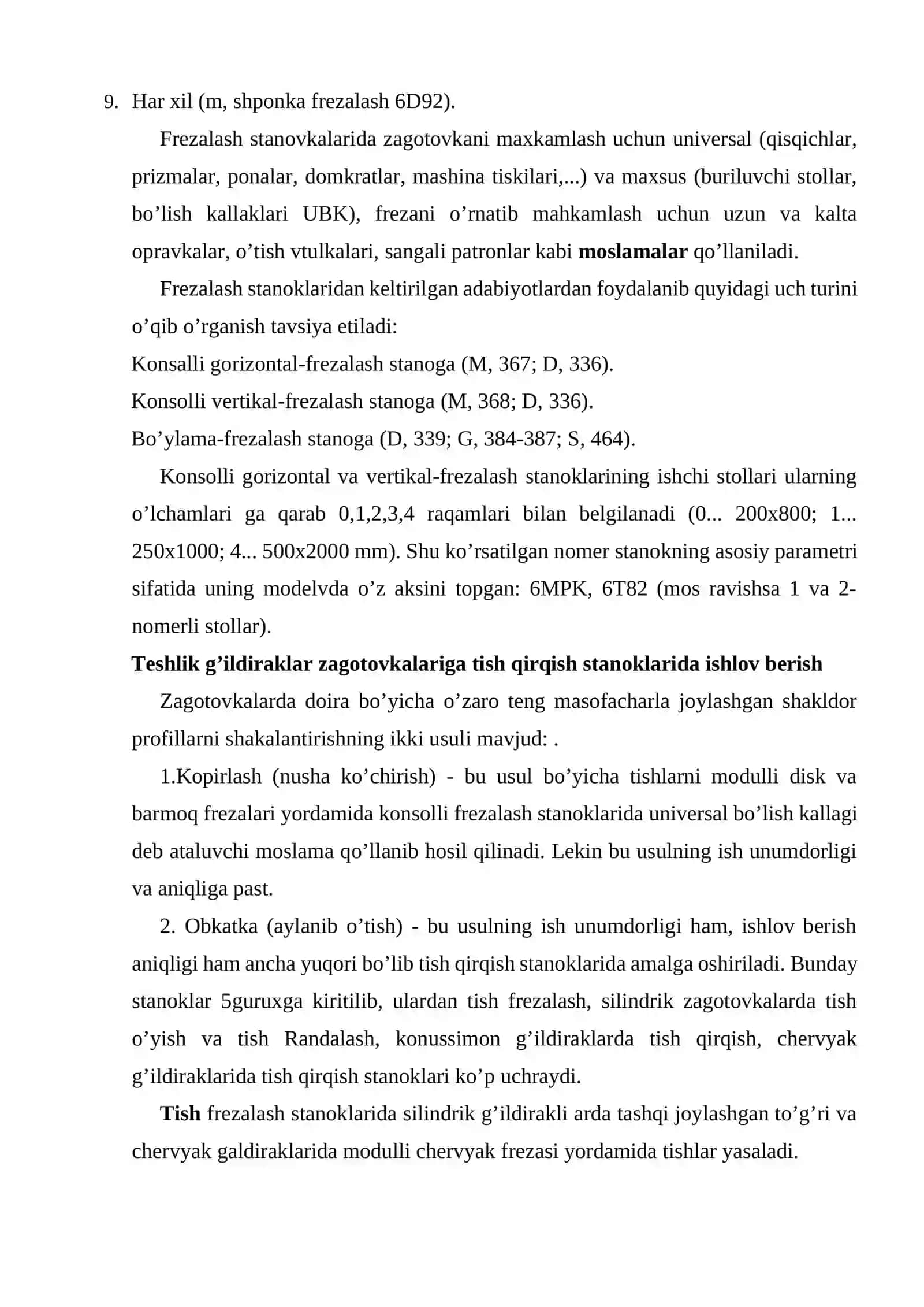 Zаgоtоvkаlаr yassi vа shаkldоr yuzаlаrini rаndаlаsh, yo’nish, sidirish vа frеzаlаsh 4