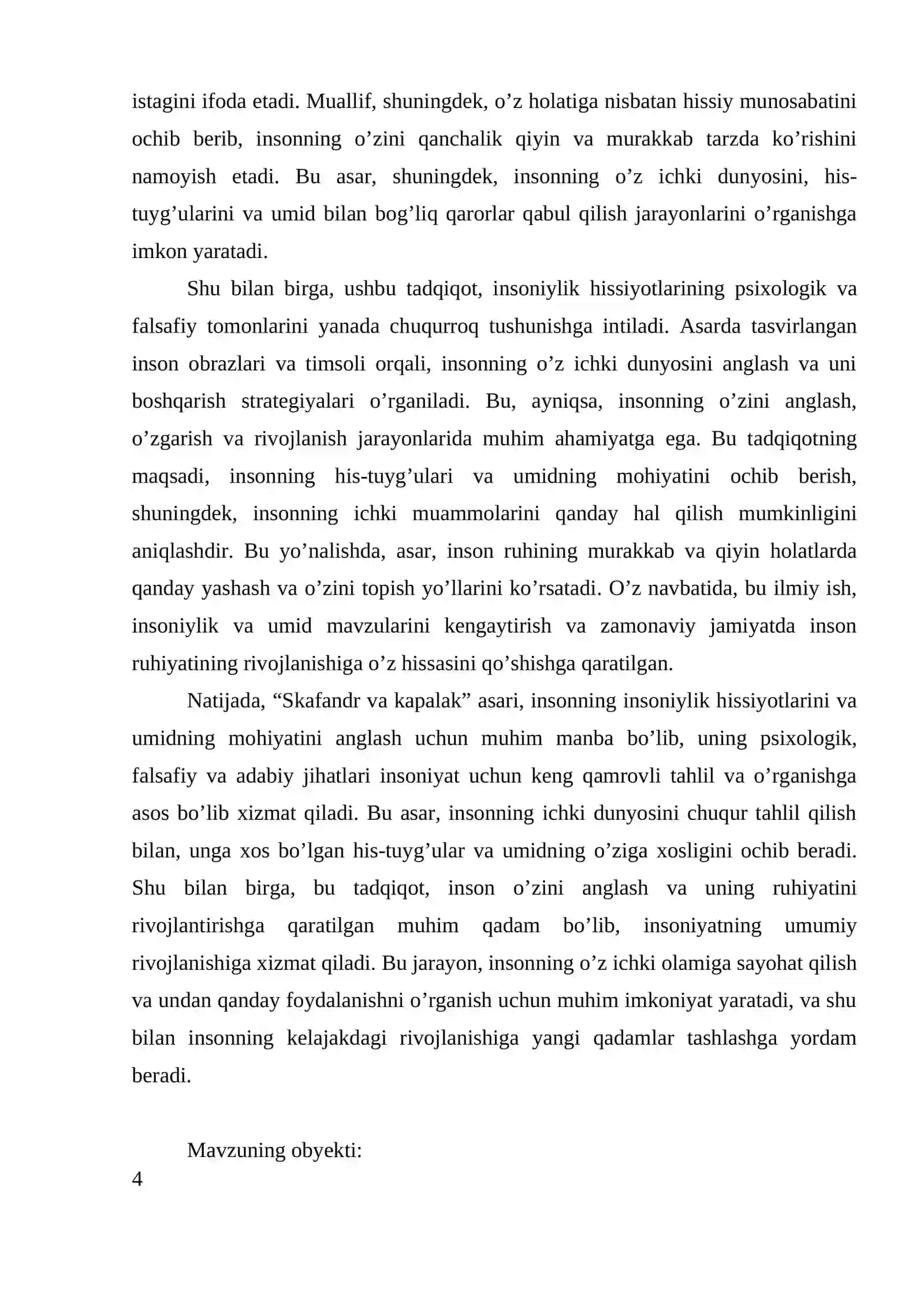 JAN-DOMINIK BOBI “SKAFANDR VA KAPALAK” ASARIDA INSONIYLIK HISSIYOTLARI VA UMIDNING MOHIYATI 4
