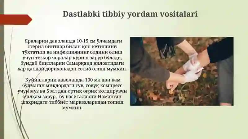 Yaralangan va kuyishda birinchi yordam kòrsatish 4