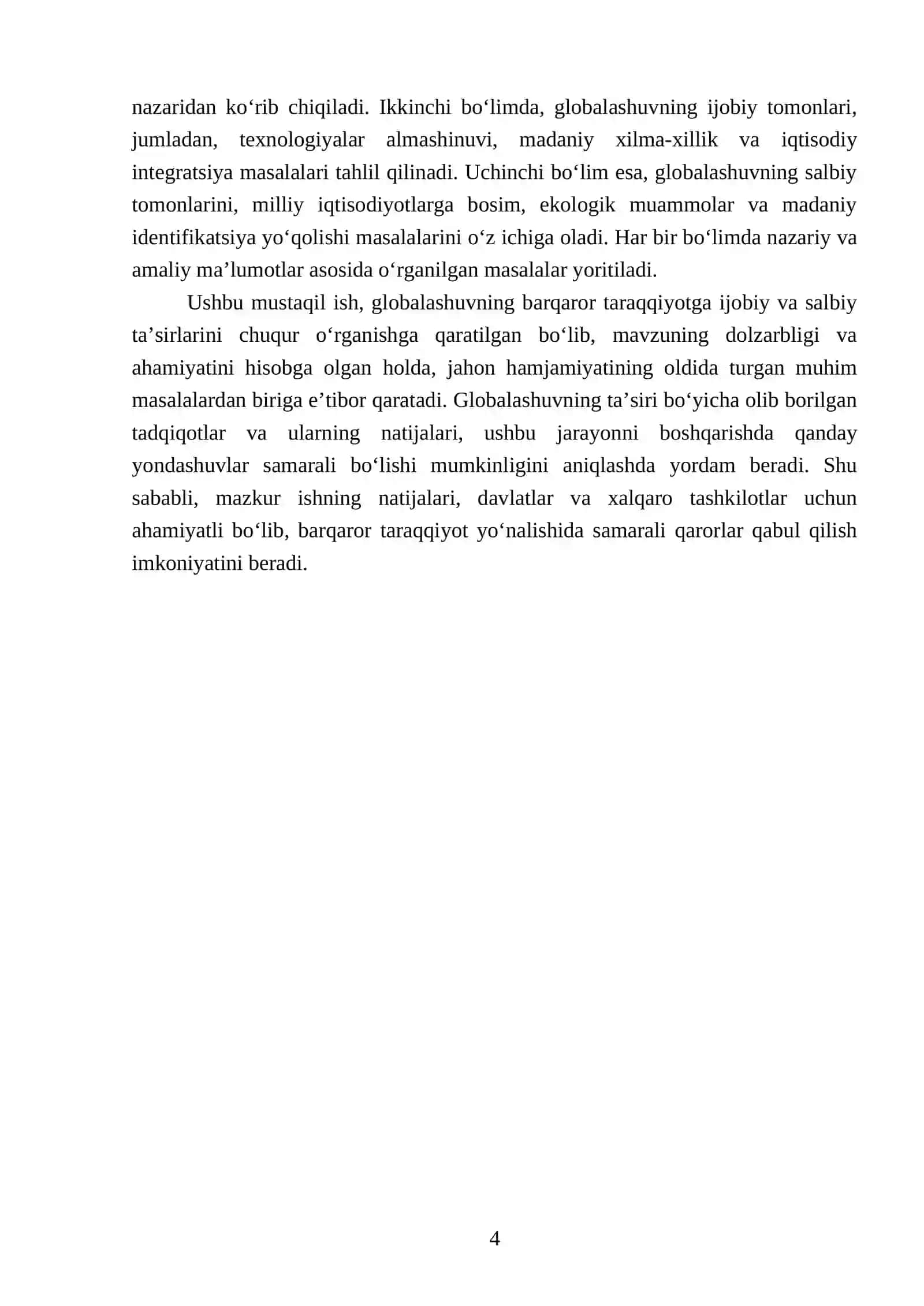 Barqaror taraqqiyotni taʼminlashda globalashuvning ijobiy va salbiy yonalishlari 4