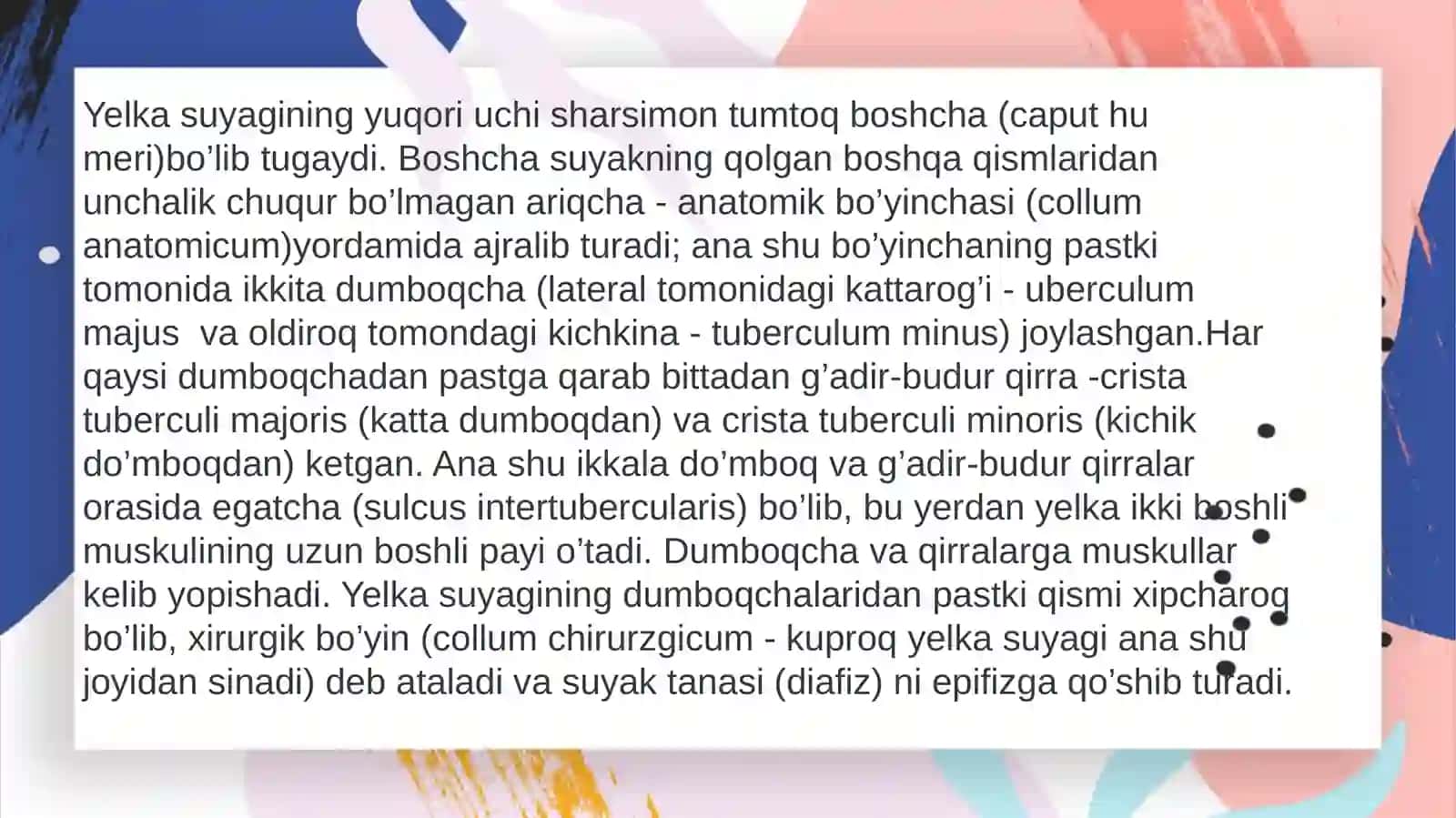 Qolning erkin turgan bolimidagi suyaklar. Qo’lning kamari suyaklari va ularning birikishi 4