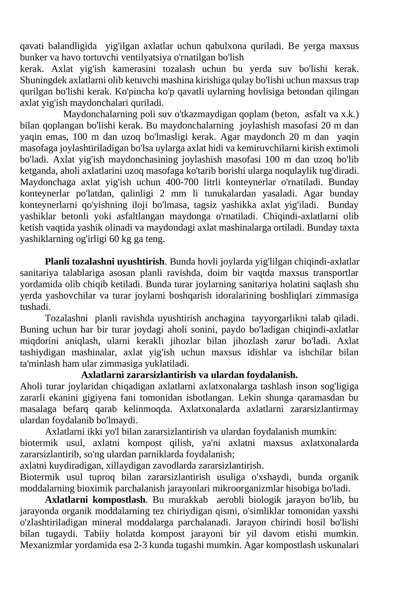 Tuproq gigiyеnasi. Aholi turar joylarini tozalash 4