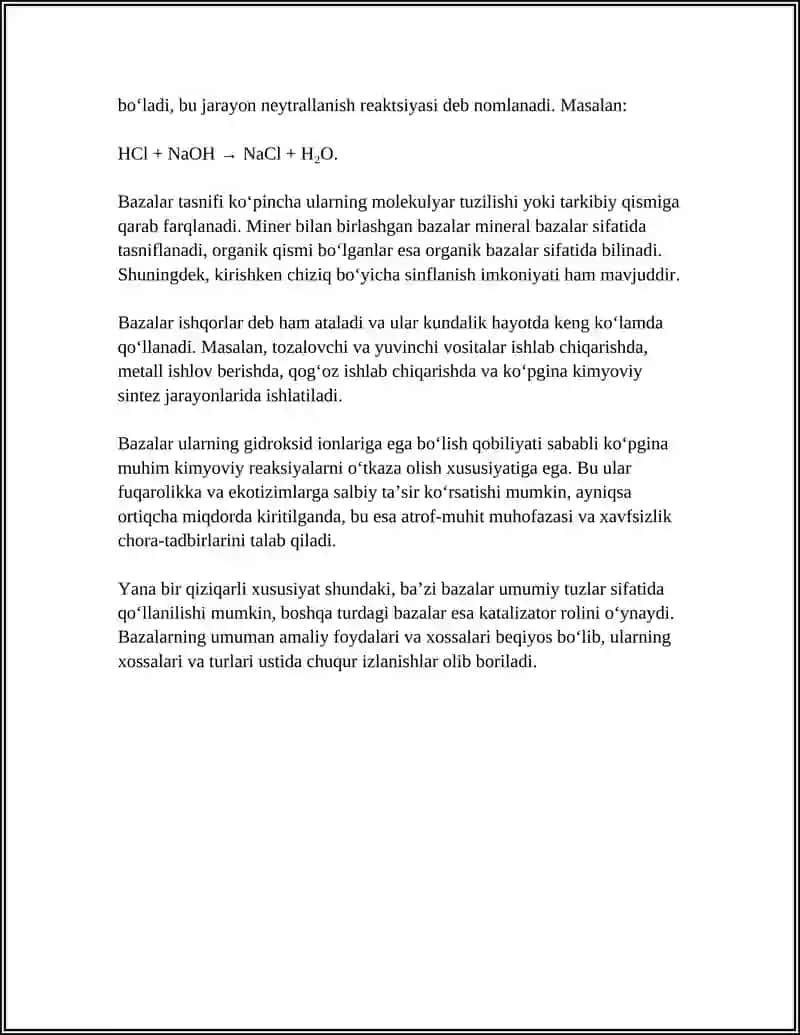BAZALAR KLASSIFIKATSIYASI.BAZALAR BIRLIGI VA QOʻSHILISH TAMOYILLARI 4