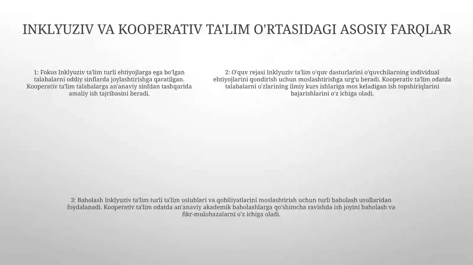 Inklyuziv Va Birgslikda OʻQitish:Ularning Asosiy Farqlsrino Asoslash 4