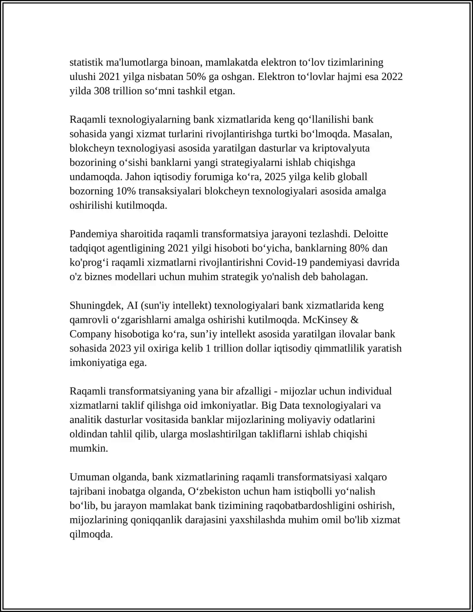BANK XIZMATLARI BOZORIDA YANGI IMKONIYATLARGA MOSLASHISH 4