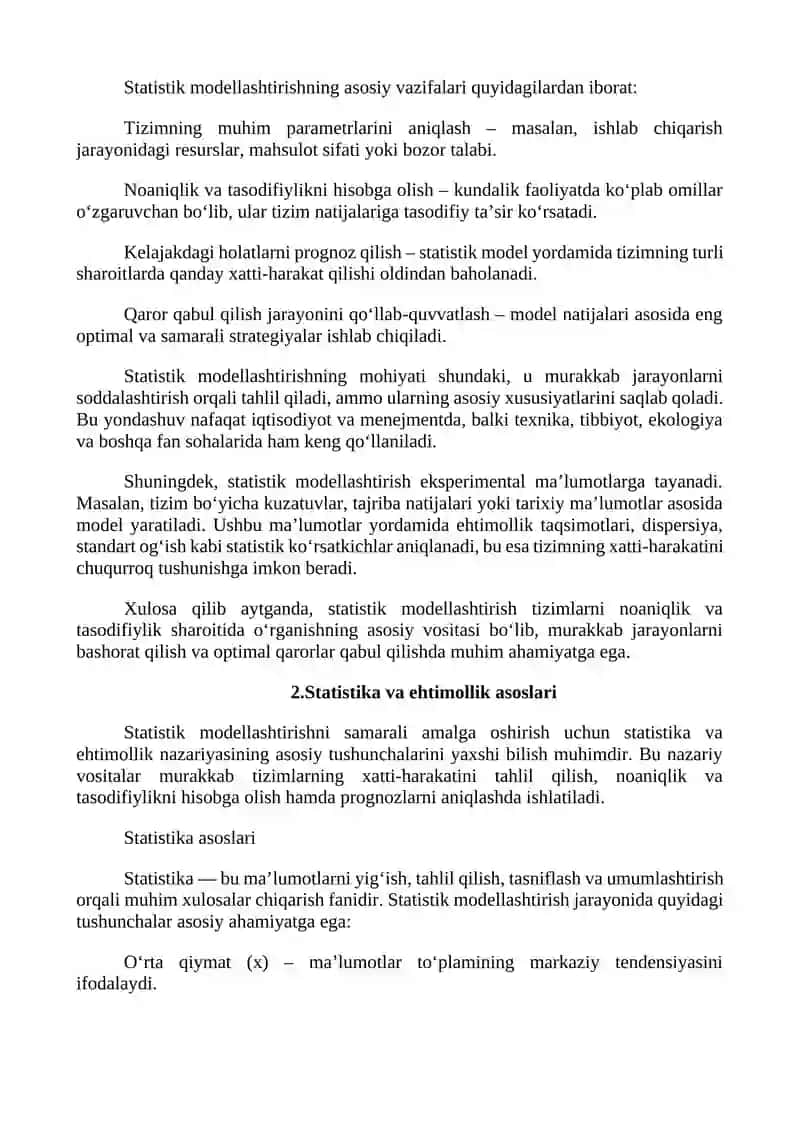 Tizimli dasturlash: Statistik modellashtirishning elementlari 4